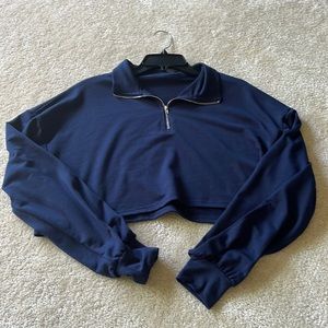 Blue Zip Croped Sweatshirt